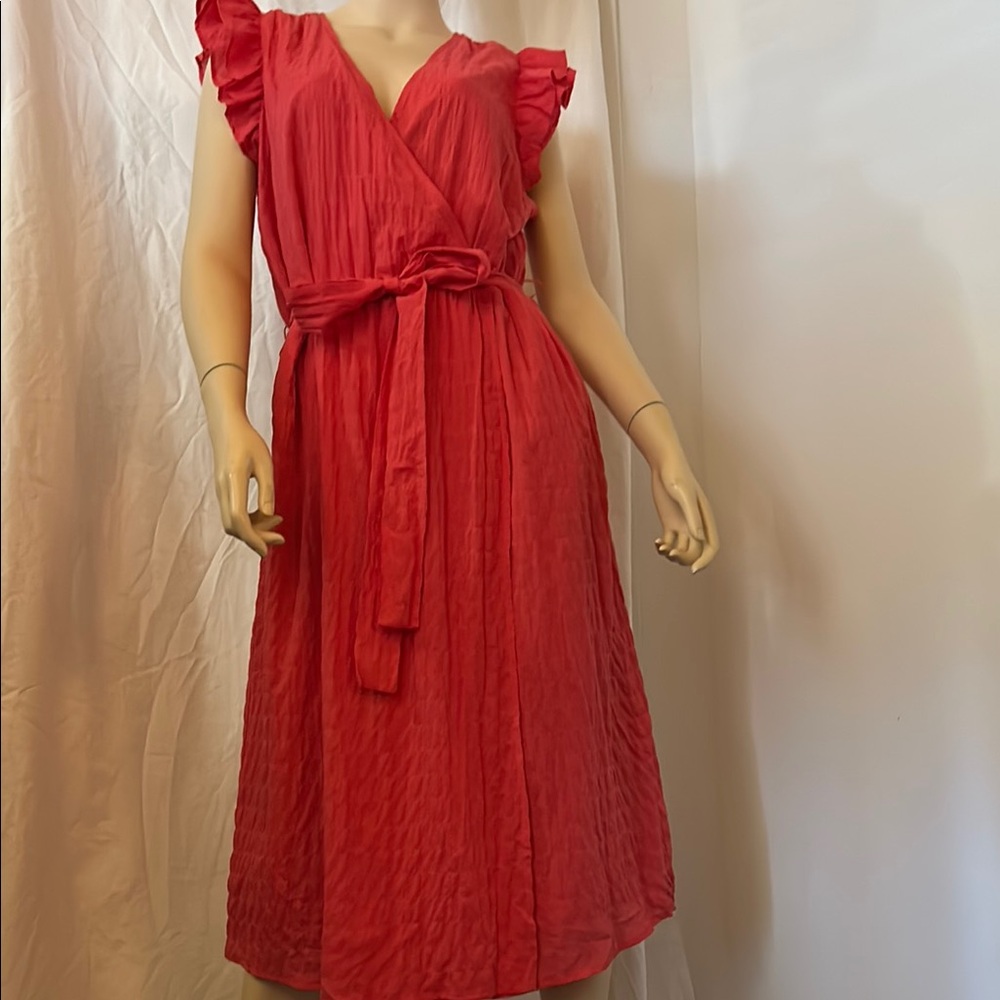 A New Day Red Ruffled Tie Front Midi Dress